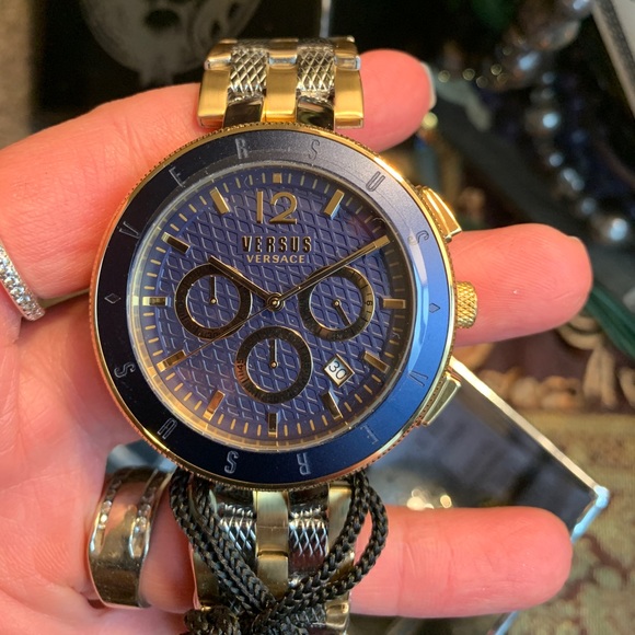 Versace Other - SALE🔥Authentic VERSACE VERSUS 44 blue face Gold/silver ion plated bracelet wtch